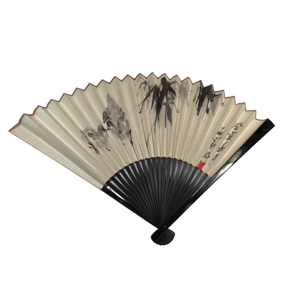 Vintage CAAC Chinese Aviation Folding Fan 14in Bamboo Hand Painted Bird